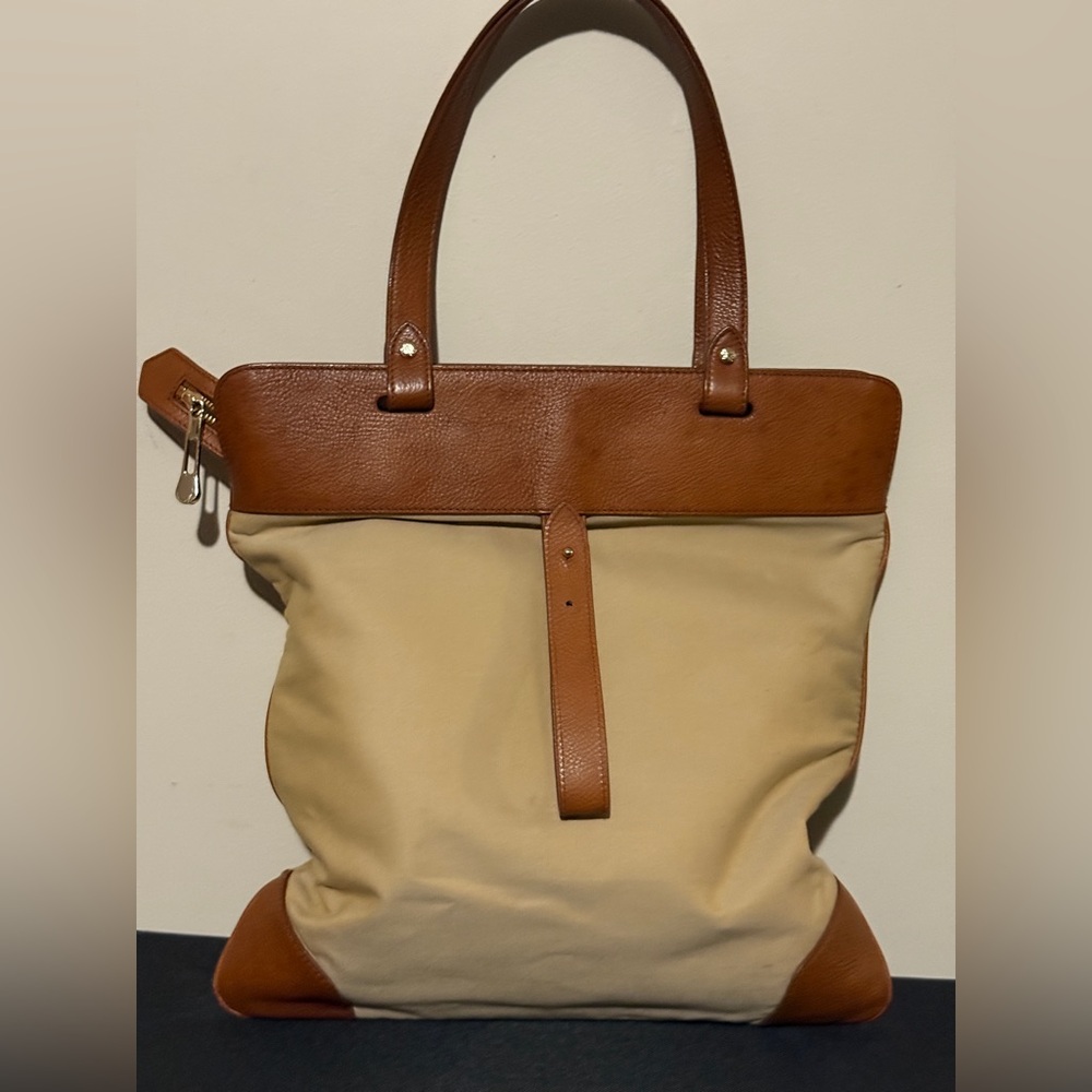 Burberry Stowell Roll Up Tote Brown Light Beige Canvas Fabric Bag - Picture 2 of 6